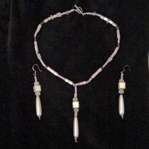 Pearly pink and mauve necklace and earrings